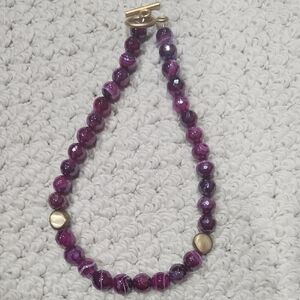 Purple Beaded Necklace with Gold Accents